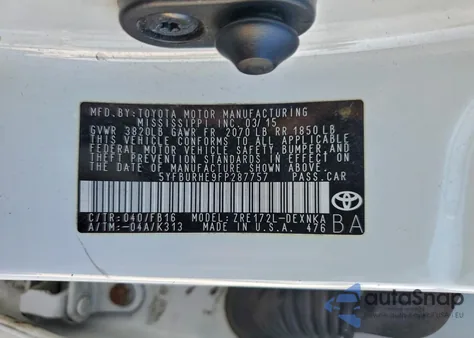 2015 Toyota Corolla L from USA, damaged, VIN 5YFBURHE9FP287757